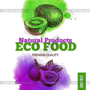 Eco food menu background. Watercolor and sketch - vector image