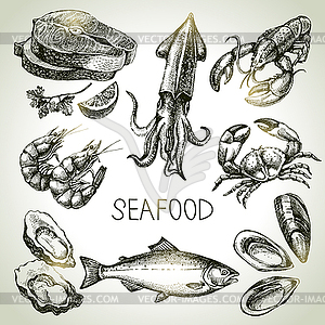 Sketch set of seafood - vector image