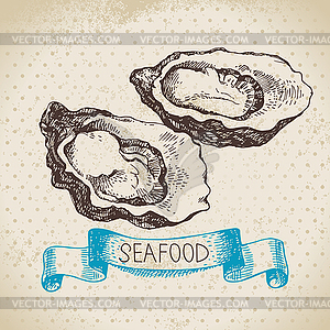 Vintage sea background. sketch seafood illustr - vector image