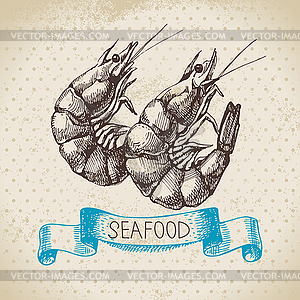 Vintage sea background. sketch seafood illustr - vector clipart