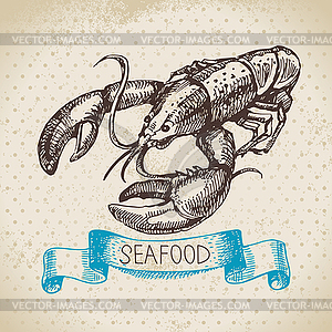 Vintage sea background. sketch seafood illustr - vector image