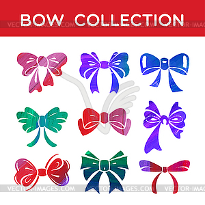 Watercolor and acrylic set of silhouettes bow - vector image