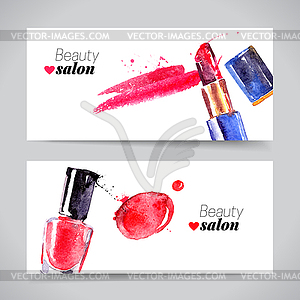 Watercolor cosmetics banner set. beauty - vector clipart