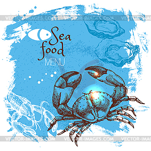 Sketch seafood . Sea poster - vector image