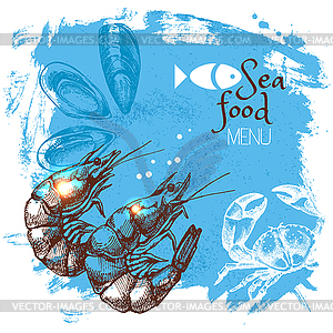 Sketch seafood . Sea poster - vector clip art