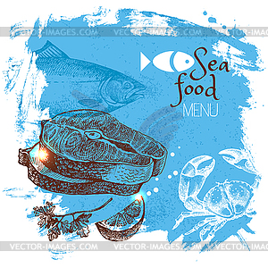 Sketch seafood . Sea poster - vector clipart