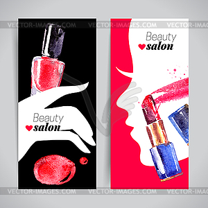 Watercolor cosmetics banner set. . Beauty sal - vector clipart