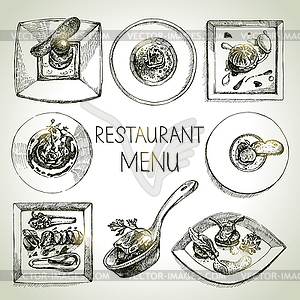 Sketch restaurant food set. European cuisine menu. - vector image