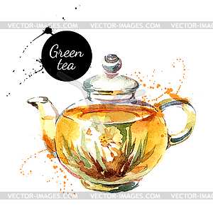 Watercolor painted tea . Menu desi - vector image