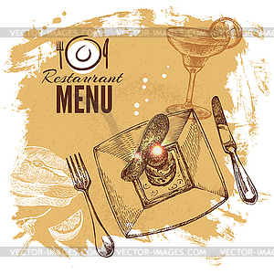 Sketch restaurant food set. European cuisine menu. - vector image