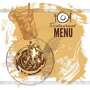 Sketch restaurant food set. European cuisine menu. - vector clipart