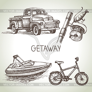 Sketch set of family vacation - vector clipart / vector image