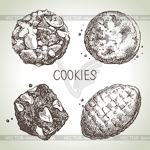 Sketch sweet cookies set - vector image