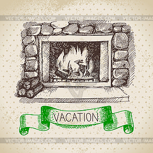Vintage sketch family vacation background. Getaway - vector clipart