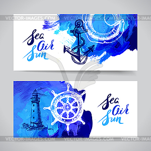 Set of travel marine banners. Sea and ocean nautica - color vector clipart