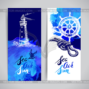 Set of travel marine banners. Sea and ocean nautica - vector clip art