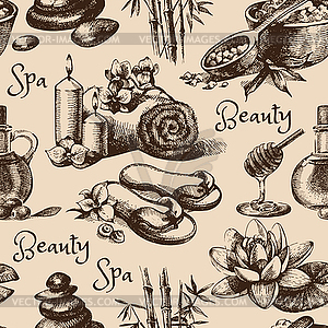 Spa vintage sketch seamless pattern - vector clipart