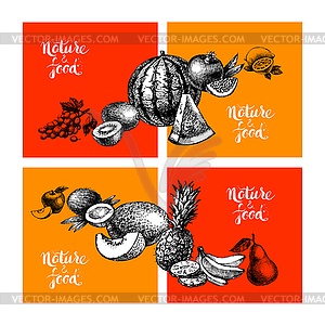 Eco natural food menu vintage background. Sketch - vector image