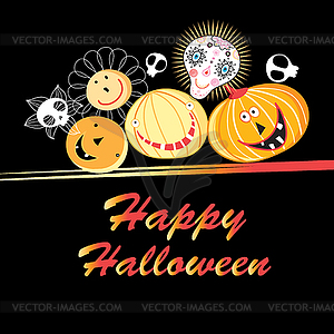 Halloween greeting card with funny pumpkins and - vector clipart / vector image