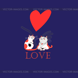 Funny love cats with heart - vector clip art