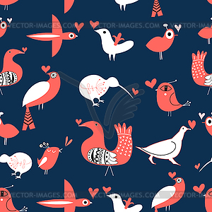 Pattern with birds in love - vector clipart