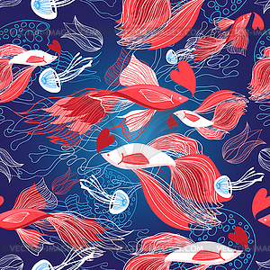 Seamless bright pattern lovers red fish - vector image