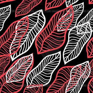 Бесшовные яркий графический рисунок контурных листьев - изображение в векторном виде