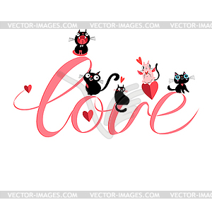 Cats in love with word love - vector clipart