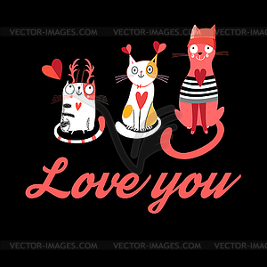 Открытка с влюбленными кошками - векторное изображение