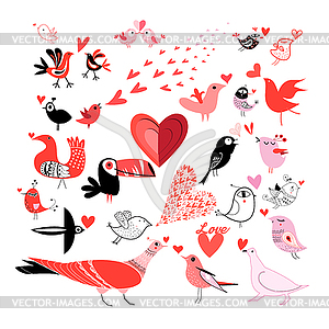 Beautiful set of graphics much in love with birds - vector clip art