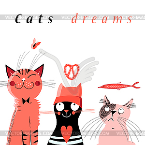 Graphic of cute dream cats - vector clipart