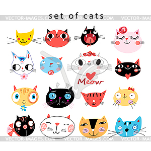 Bright set of funny portraits of cats - vector clip art