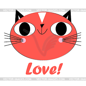 Portrait of funny enamored cat on light background - royalty-free vector clipart