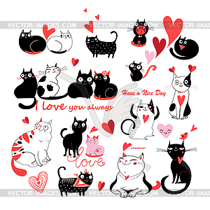 Set of enamored cats - vector clipart