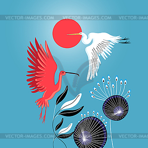 Graphics heron and ibis - royalty-free vector image