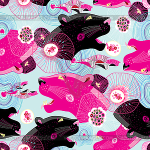 Fashionable pattern with panther heads - vector clipart