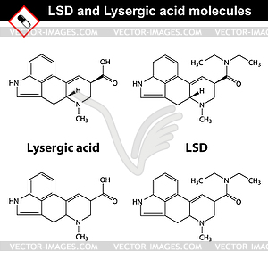 ЛСД и молекулы лизергиновой кислоты - векторная иллюстрация