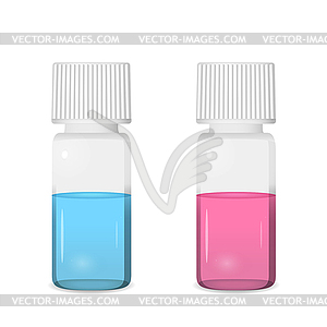 Two vials with colored solutions - vector image