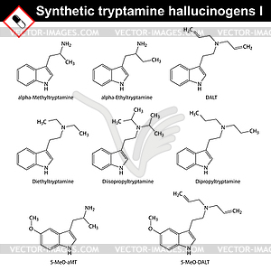 Artificial tryptamine hallucinogens, first set - vector image