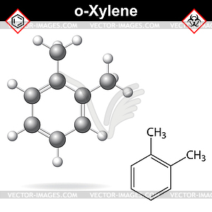 Xylene molecule, ortho-xylene isomer - vector image