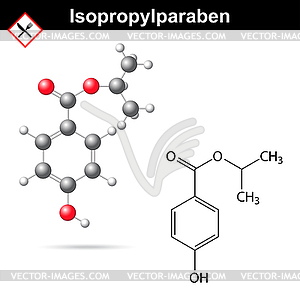 Isopripylparaben chemical formula and model - vector image