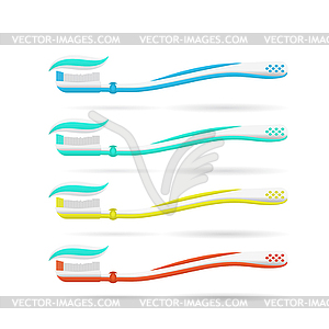 Realistic toothbrushes with toothpaste - vector image