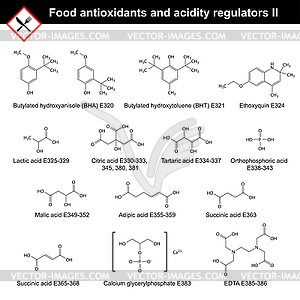 Food antioxidants and acidity regulators - vector image