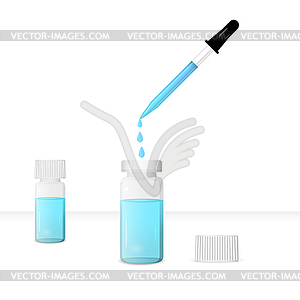 Vials with caps and pipette on lab table - vector clipart