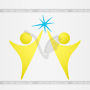 Two people reach goal - vector image