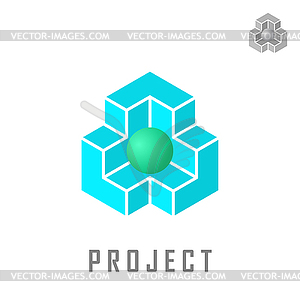 Isometric cube construction with ball inside - vector clip art