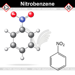 Nitrobenzene chemical formula and model - vector image