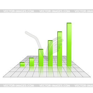 Bar chart of rising profits on grid glossy surface - vector clip art