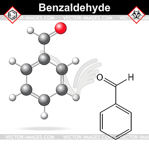 Benzaldehyde chemical formula and molecular - vector image