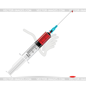 Realistic medical syringe with blood sample inside - vector clipart